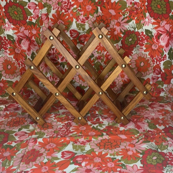 Vintage folding teakwood 6 bottle wine rack - Picture 5 of 6